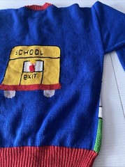 Cotton Salsa Cardigan Sweater Women SZ L Back To School Bus 3D Vintage 1990s