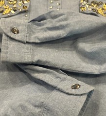 ST. MAARTEN Dallas TX USA VTG Ornate Sparkle Western Flair Denim Shirt L *READ