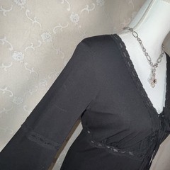 VTG Max Studio Rayon Blend Little Black Opaque Dress Bell Sleeves Medium 36 Bust