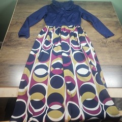Vintage 60s 70s Toni Todd Dress Geometric Designs Long Sleeve Ruffled Collar
