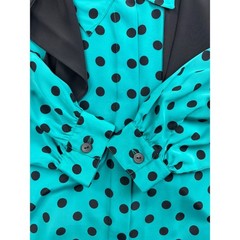 Vintage 90s Josephine Secretary Blouse Large 16 Turquoise Black Polka Dot Bow