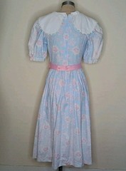 Vtg Lanz Originals 80s Dress Sz 8 Blue Pink Floral Cottagecore Belt Pockets READ