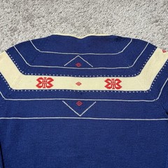 True Vintage Saks Fifth Avenue 1950s Pure Wool Switzerland Aztec Blue Medium