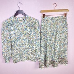 Vintage Shrader Sport Skirt Set Womens 6P Paisley Floral Knife Pleat MidiElastic