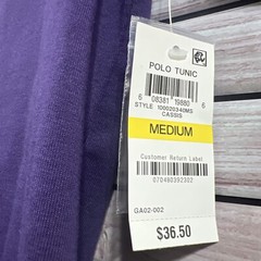 NOS VTG Karen Scott womens M polo tunic purple Cassis pockets Roll Tab Sleev Y2K