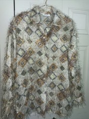 Vintage Selene Sport Fuzzy Eyelash Zebra Animal Print Blouse Sz M Black White