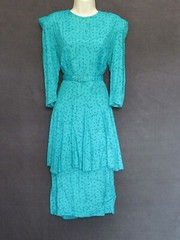 Jane Schaffhausen Belle France Teal Black 3/4 Sleeve 80’s Belted Peplum Dress 14