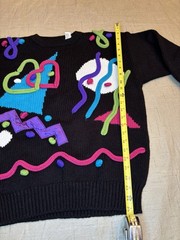 Vintage Gitano Abstract Pop Art Sweater Neon 3D Knit 80s 90s Retro Size L RARE
