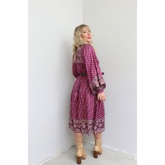 1970’s Vintage Silk Indian Import Full Balloon Sleeve Dress ~ Women’s XS SM MD