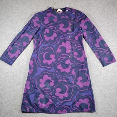 Vintage Pia Paula Dress Womens 40 Purple Blue Mod Psycho Floral Finland Cotton