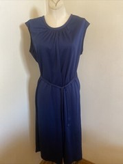 Vintage Blue Sleeveless Polyester Union Made Summer Dress Size 14.5