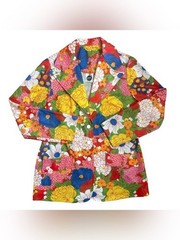 Vintage 70s Women’s Polyester Vibrant Floral Hippie Boho Blazer Size 17/18