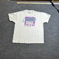 Hanes T-Shirt Womens Size L White Vintage 90s Contour Fitness Graphic USA Made
