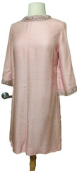 Women’s 60s Retro dress cocktail pink beaded embroidered rayon blend Carol Brent