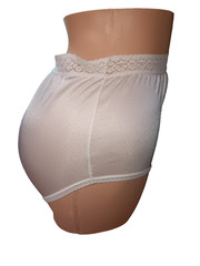 VTG Fruit of the Loom Nylon Panties Sz 6 White High Cut Brief Silky Lace Granny