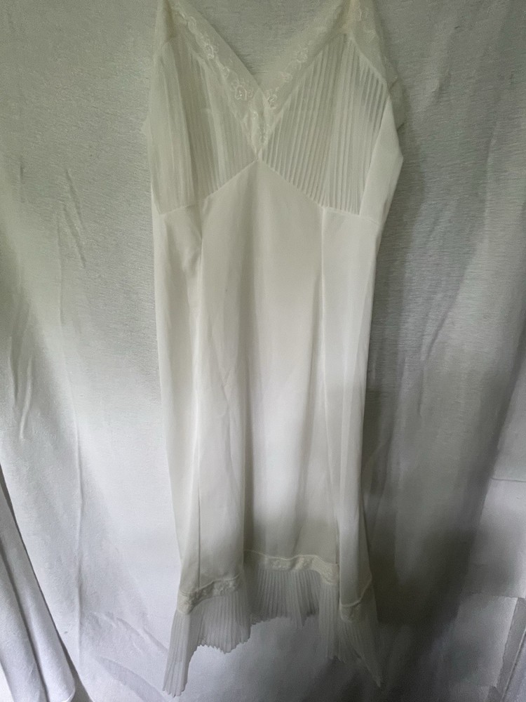 Vtg 50s Van Raalte Opaquelon Full Slip Accordion Crystal Pleat Lace Ivory