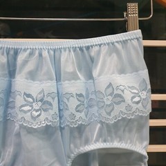 Vintage Sheer Nylon Panty Blue Sissy Floral Lace Granny Brief Size 8 Hip 39-43″