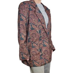 VTG 80s 90s Womens XL Dark Green Maroon Paisley Evening Blazer One Button Thin