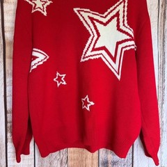 St. John Collection Red Star Intarsia Sweater Holiday Christmas Vintage Medium