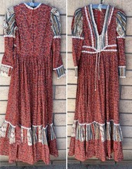 Gunne Sax Prairie Maxi Dress Red Floral Corset Lace Cottagecore Size 11 Vintage