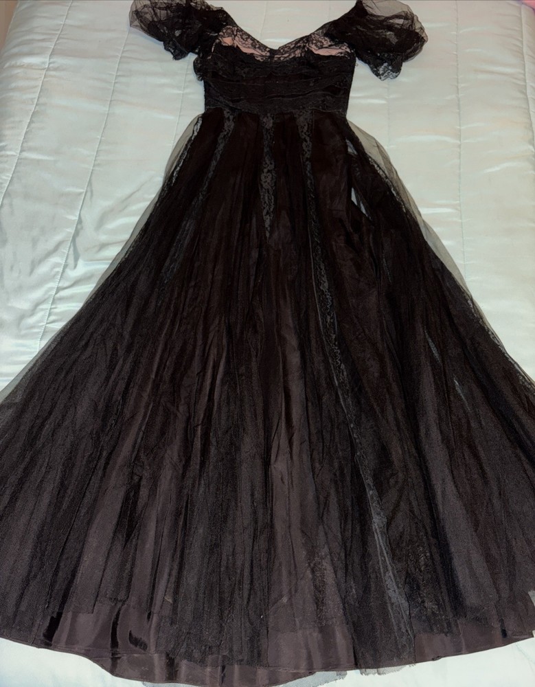 Vintage 1930s Black Twill Elegant Formal Evening Gown Size Small As Is