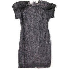 Stenay Cocktail Dress Women 6 Black Silk Beaded Vintage 1980s Evening Party Glam