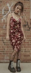 Vintage 90’s Y2K Burgundy Stretch Floral Velvet Grunge Whimsigoth Wrap Dress S M