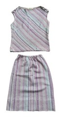 VTG 50s 60s Tannel Knits 2 Piece Sleeveless Top Skirt Set Silver Pink Thread