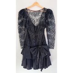 Contempo Casuals Vintage 80s Black Lace Taffeta Bow Dress Sz S Goth Whimsigoth