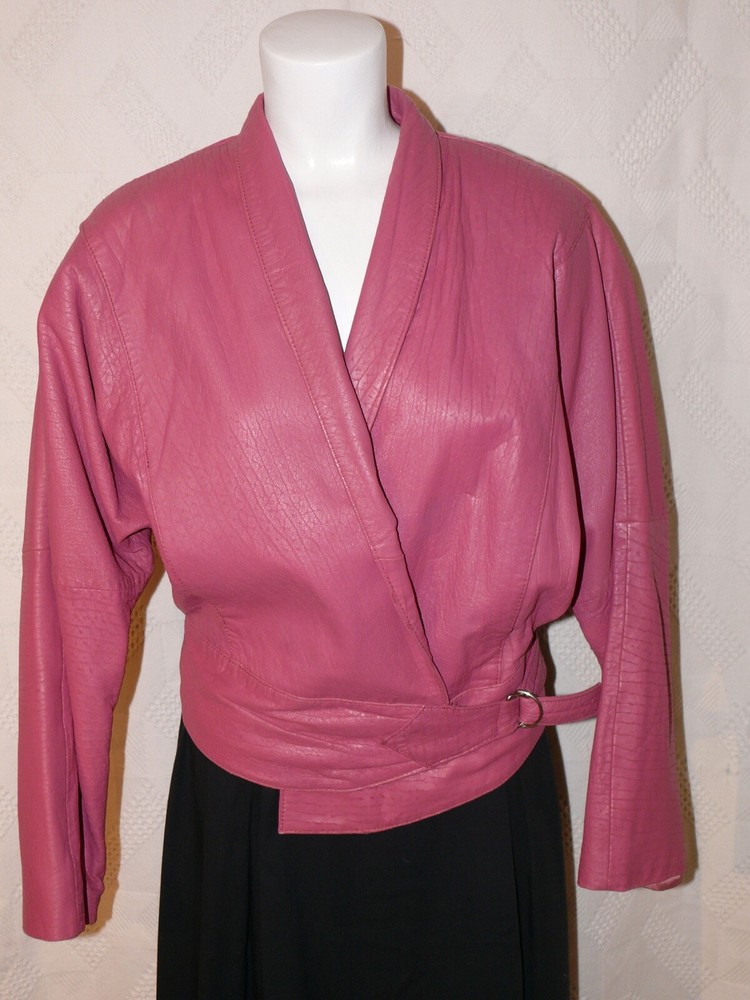1980`s G-III Leather Jacket in Purple-Pink Dolman Sleeves Side Buckle so Cool M
