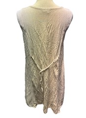 Vtg Boho Embroidered Button Front Tie Back Mini Dress Tan Beige One size Hippy