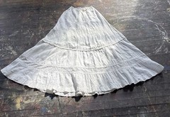 Antique Edwardian 1900s White Cotton Ruffle Long Lawn Tea Skirt Petticoat XS-S