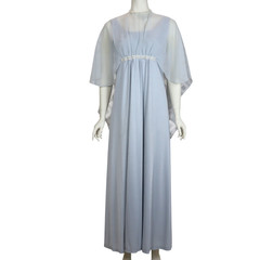 Vintage Chiffon Cape Dress Overlay Pleated Pearl Slate Blue 50s Women’s Small