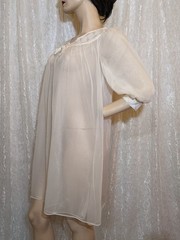 Vintage Peignoir Double Chiffon Bowtie Dressing Gown Babydoll Style Robe S-M