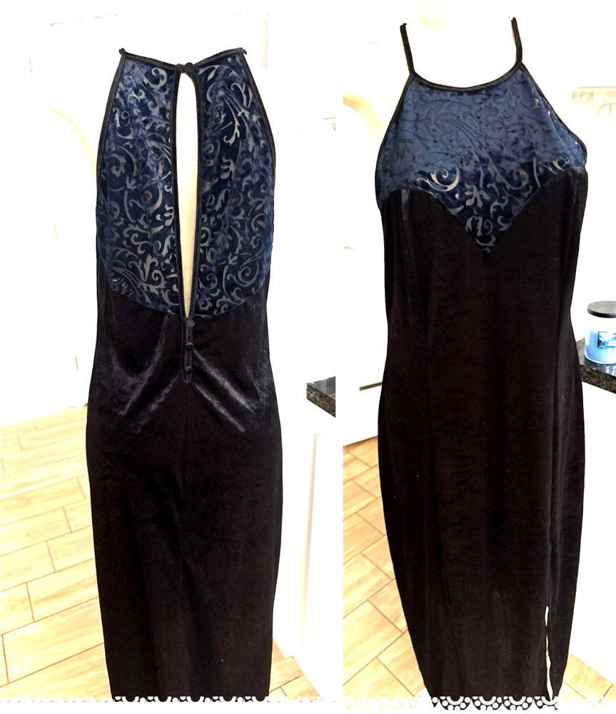 VTG Black Burnout SEXY Evening LONG Versatile Slip Dress Nightgown y3