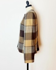 SPORTS GALORE 1970’s 70s Vintage Wool Brown Grey Windowpane Plaid Jacket L 42b