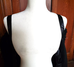 1940s LADIES BLACK WOOL SWING COAT W/CURLY PERSIAN LAMB & HOLLYWOOD DRAPE STRAPS