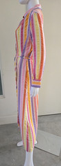 VTG 60s 70s Dynasty Psychedelic Mod Maxi Striped House Dress Robe Beach Coverup