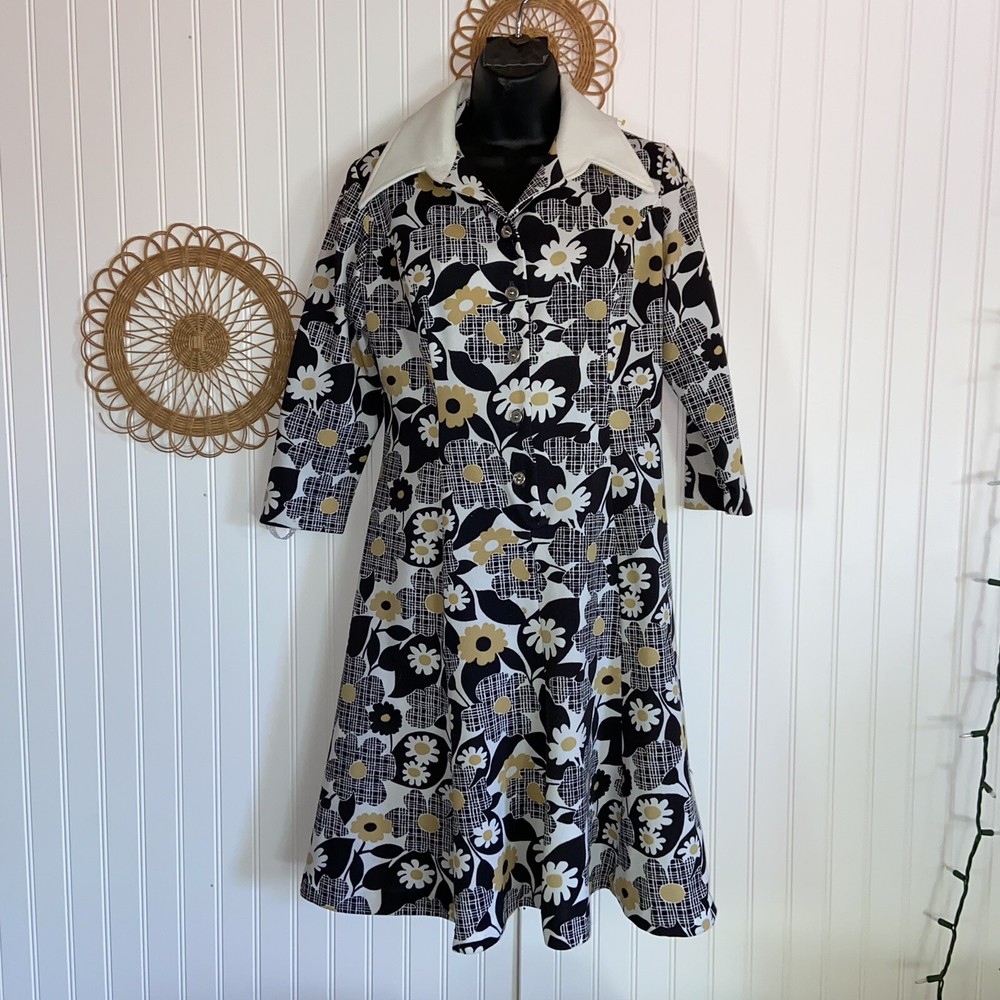 vintage floral hippie long collar dress 12 ? Woodstock M12