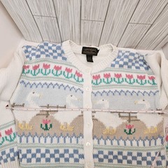 VTG EDDIE BAUER Sweater Womens Med DUCK GOOSE GEESE Hearts Flowers Cardigan