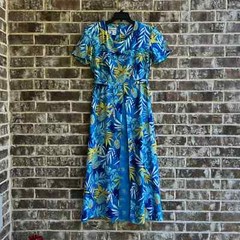Betsy’s Things Vintage Women’s Dress Blue Yellow Floral MuuMuu Dress Size 8