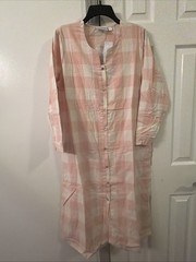 National Pearl Snap Night Gown Pink Plaid Grannycore Petit Small 3/4 Sleeve
