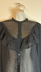F21 Sheer Black Gold Dots Goth Prairie Teacher Button Up Blouse Sz M NWT