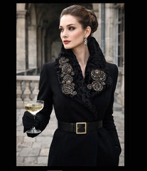 Late 1970s J. Mendel Paris Black Swakara Lamb Jeweled Couture Collar – 32″ Long