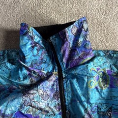 VINTAGE Slade Blue Purple Black Nylon Jacket Abstract Print S Polyester Cotton