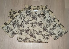 Vtg 80s Brown Floral Cropped Half Sleeve Button Up Blouse Top kitsch M