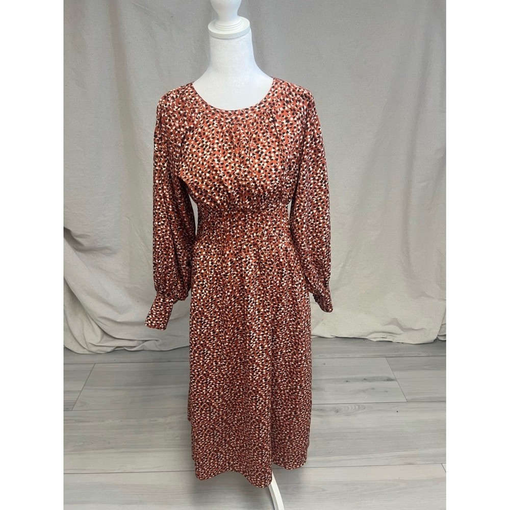 BB Dakota ‘Wild in Style’ Rust Cheetah Smocked Waist Dress Boho Cottagecore
