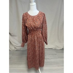 BB Dakota ‘Wild in Style’ Rust Cheetah Smocked Waist Dress Boho Cottagecore