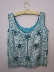 14 Beaded Sequin Vintage Sleeveless Shell Boxy 1960s Metal Zip Flapper Mermaid