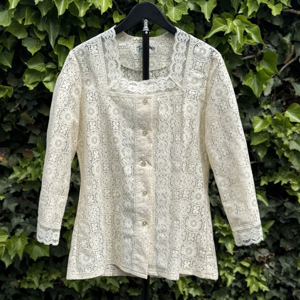 Vintage Tumbleweeds Lace Blouse 3/4 Sleeves – Ivory/Cream Top M
